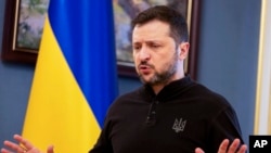 Ukraine's President Volodymyr Zelenskyy gives a news conference in Kyiv, Ukraine, Feb. 19, 2025.