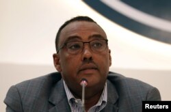 FILE - Deputy Prime Minister of Ethiopia Demeke Mekonnen gives a press briefing at the Prime Minister office in Addis Ababa, Ethiopia, Nov. 4, 2020.