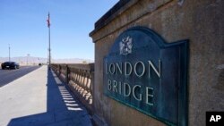 FILE - This Oct. 14, 2020, photo shows the landmark London Bridge in Lake Havasu City, Ariz.