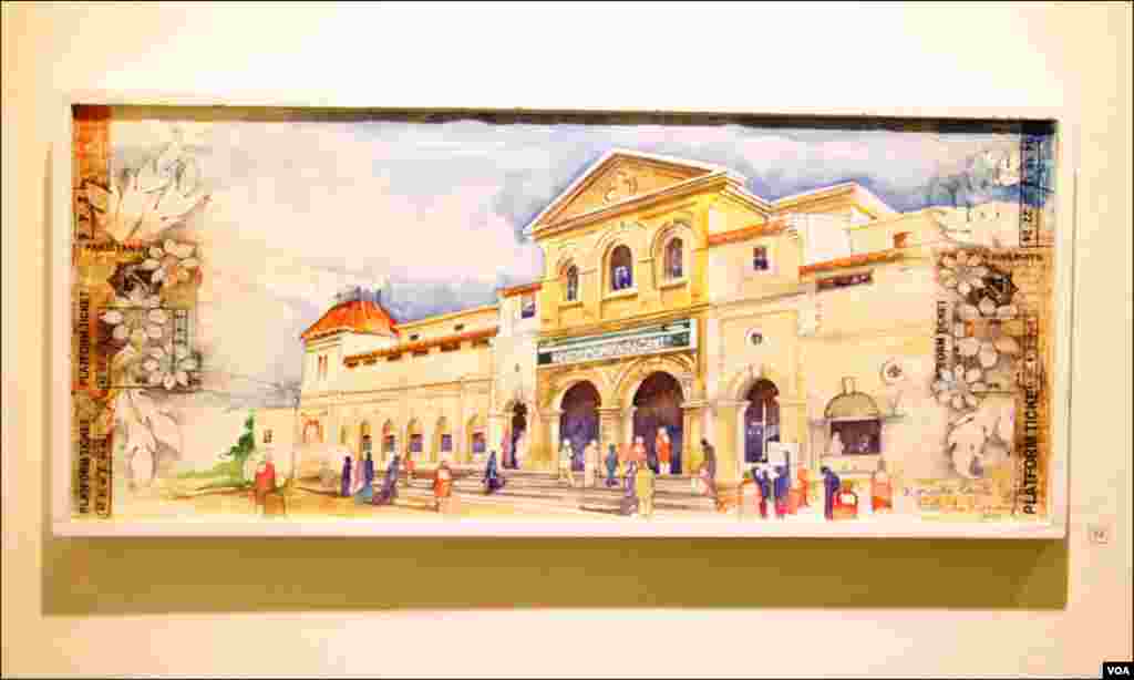 کراچی: ایک آرٹس کا بنائے ہوئے فن پارے میں کراچی ریلوے کینٹ اسٹیشن کو دکھایاگیاہے