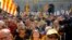 FILE - Catalan independence supporters are seen gathered in front of the Palau de la Generalitat (Government Palace) in Barcelona Sept. 27, 2014. 
