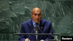 FILE - President of Kiribati Taneti Maamau addresses the 78th Session of the U.N. General Assembly in New York City, U.S., September 21, 2023. 