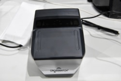 A fingerprint scanner is seen during a tour of U.S. Customs and Border Protection temporary facilities in Donna, Texas, May 2, 2019.