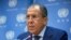Russian Foreign Minister Sergei Lavrov delivers remarks during a news briefing at United Nations headquarters, Oct. 1, 2015. 