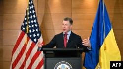 FILE - U.S. special envoy for Ukraine Kurt Volker speaks during a press-conference in Kyiv, Ukraine, July 27, 2019.