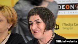 Staša Zajović, jedna od osnivačica nevladine organizacije Žene u crnom, u Medija centru u Beogradu, 13. oktobra 2017. (Foto: Medija centar Beograd)