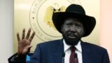 FILE: South Sudan President Salva Kiir gestures during a news conference in Juba, 12.18.2013