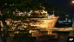 The Freewinds cruise ship is docked in the port of Willemstad, Curacao, May 4, 2019.