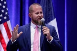 FILE - Brad Parscale, campaign manager to President Donald Trump, speaks to supporters during a panel discussion, Oct. 15, 2019, in San Antonio.