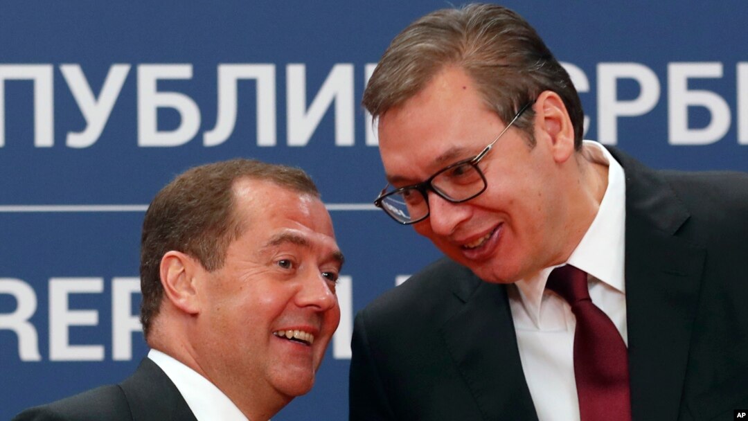 Predsednik Srbije Aleksandar Vučić tokom susreta sa premijerom Rusije Dmitrijem Medvedevim, u Beogradu, 19. oktobra 2019.