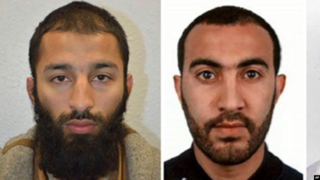 A combo handout issued by the Metropolitan Police, June 6, 2017, shows Khuram Shazad Butt (L) and Rachid Redouane (R), named as two of three suspects in Saturday's attack at London Bridge. (Metropolitan Police via AP)
