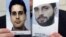 FILE - An employee of the German Federal Police holds up two handouts photos depicting Said Bahaji, also known as Zuhair al-Maghribi, with and without beard, during a press briefing in Karlsruhe, Germany, Sept. 21, 2001.