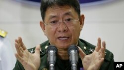 Philippine military chief of staff Gen. Eduardo Ano gestures during a press conference, April 12, 2017. On Friday, Philippine marines killed an Abu Sayyaf kidnapper.