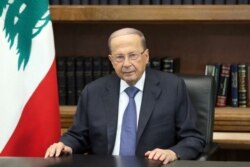 Lebanon's President Michel Aoun addresses the nation at the Baabda palace, Oct. 24, 2019.