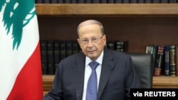 Lebanon's President Michel Aoun addresses the nation at the Baabda palace, Oct. 24, 2019.