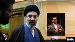 
مجتبی خامنه‌ای، فرزند رهبر جمهوری اسلامی‌ و عکسی از علی انصاری تاجر وابسته به او
