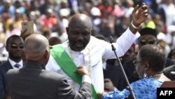 Le président Geroge Weah lors de la cérémonie d'investiture, à Monrovia, le 22 janvier 2018.