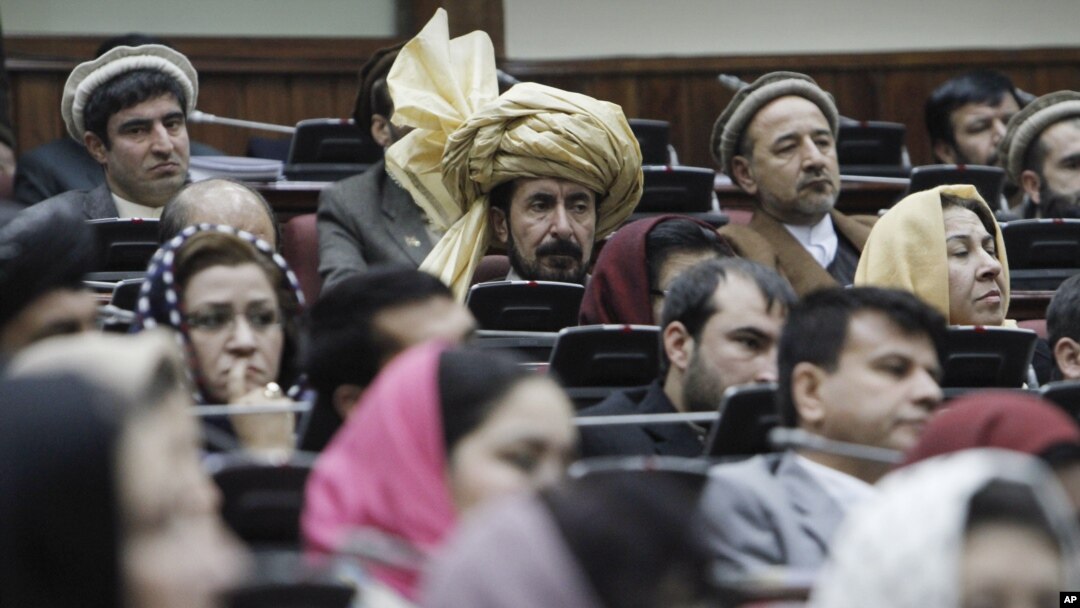 Some members of the Afghan parliament are pictured during a session in Kabul (file photo).
