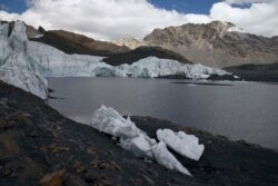 The retreating ice of the Pastoruri glacier is seen in the Huascaran National Park in Huaraz, Peru, Aug. 12, 2016. The melting of glaciers has put cities like Huaraz at risk of what scientists call a “glof,” or glacial lake outburst flood.