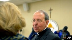 Archbishop William Lori, of Baltimore, attends a press briefing at the archdiocese's headquarters in Baltimore, Jan 15, 2019. 