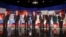 Republican presidential candidates John Kasich, Jeb Bush, Marco Rubio, Donald Trump, Ben Carson, Ted Cruz, Carly Fiorina and Rand Paul take the stage before the Republican presidential debate at the Milwaukee Theatre, Nov. 10, 2015, in Milwaukee. 