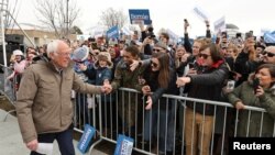Democratic 2020 U.S. presidential candidate Senator Bernie Sanders is greeted at a campaign rally in Salt Lake City, Utah, March 2, 2020.