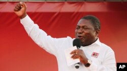 In this photo taken Saturday, Oct. 12, 2019, ruling Frelimo Party leader and President Filipe Nyusi, at an election rally in Maputo, Mozambique. The country's elections on Tuesday, Oct 15, 2019 are almost certain to return the ruling party, Frelimo,…