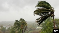 This handout picture taken and distributed by UNICEF on December 17, 2024 shows Cyclone Chido making its landfall near Pemba in northern Mozambique.