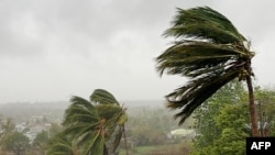 This handout picture taken and distributed by UNICEF on Dec. 17, 2024, shows Cyclone Chido making its landfall near Pemba in northern Mozambique. The storm moved inland and caused deaths and damage in Mozambique and Malawi.