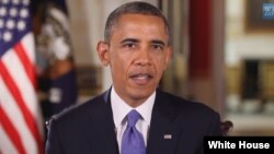 President Barack Obama is seen delivering his weekly address, June 22, 2013.