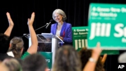 FILE - Green Party presidential candidate Jill Stein delivers her acceptance speech at the Green Party's convention in Baltimore, Maryland, July 14, 2012.