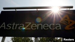 FILE - A sign is seen at an AstraZeneca site in Macclesfield, central England.