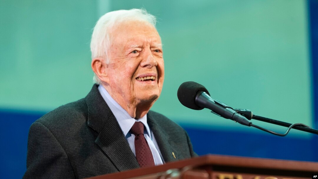 Former President Jimmy Carter answers questions submitted by students during an annual Carter Town Hall held at Emory University, Sept. 18, 2019, in Atlanta.