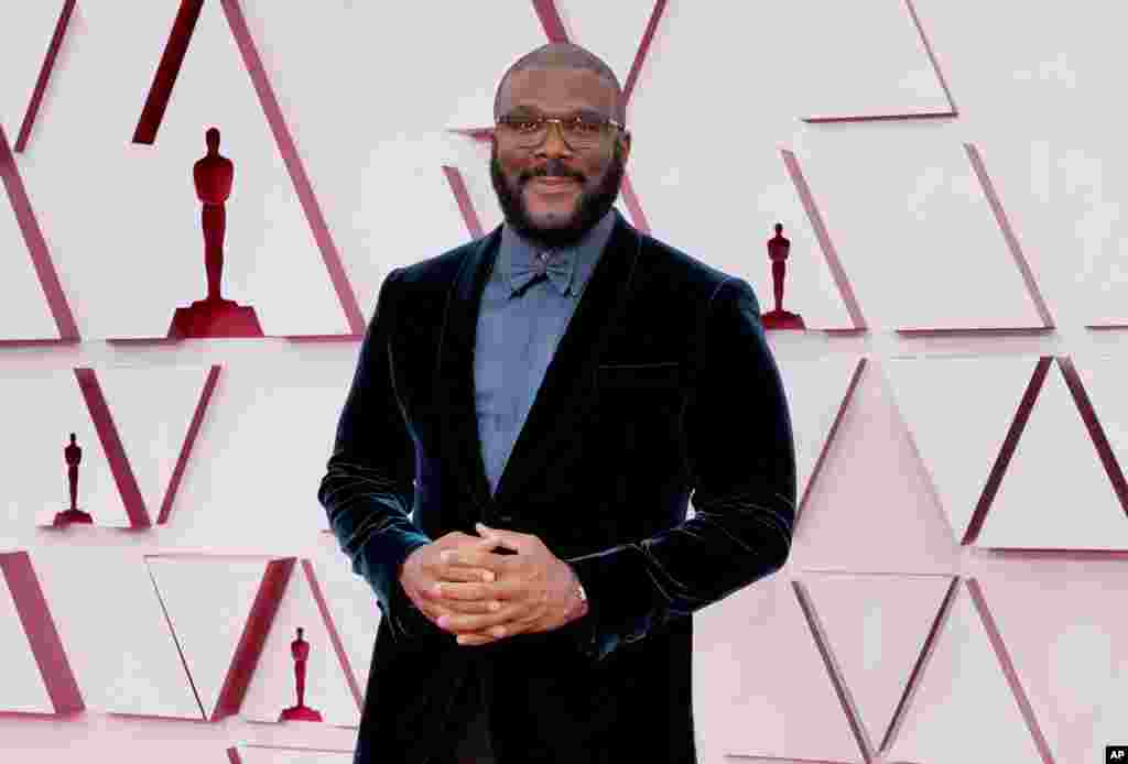 Tyler Perry arrives at the Oscars on Sunday, April 25, 2021, at Union Station in Los Angeles. (AP Photo/Chris Pizzello, Pool)