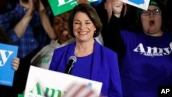 Democratic presidential candidate Sen. Amy Klobuchar (D-Minn.) speaks at her election night party, Feb. 11, 2020, in Concord, N.H.