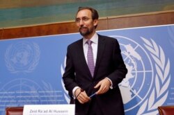 FILE - Zeid Ra'ad al-Hussein, then the U.N. high commissioner for human rights, is pictured after a news conference at the U.N.'s European headquarters in Geneva, October 2014.