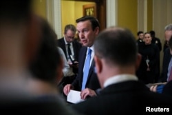 FILE - U.S. Senator Chris Murphy, a Democrat from Connecticut, delivers remarks at the U.S. Capitol in Washington, Jan. 9, 2024.