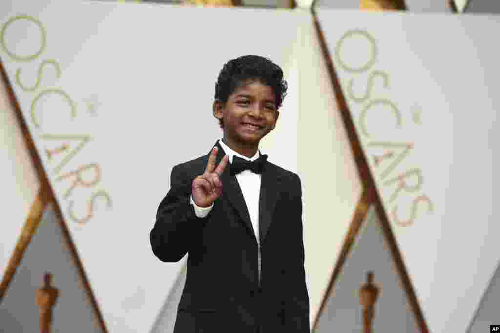 Sunny Pawar arrives at the Oscars on Feb. 26, 2017, at the Dolby Theatre in Los Angeles.