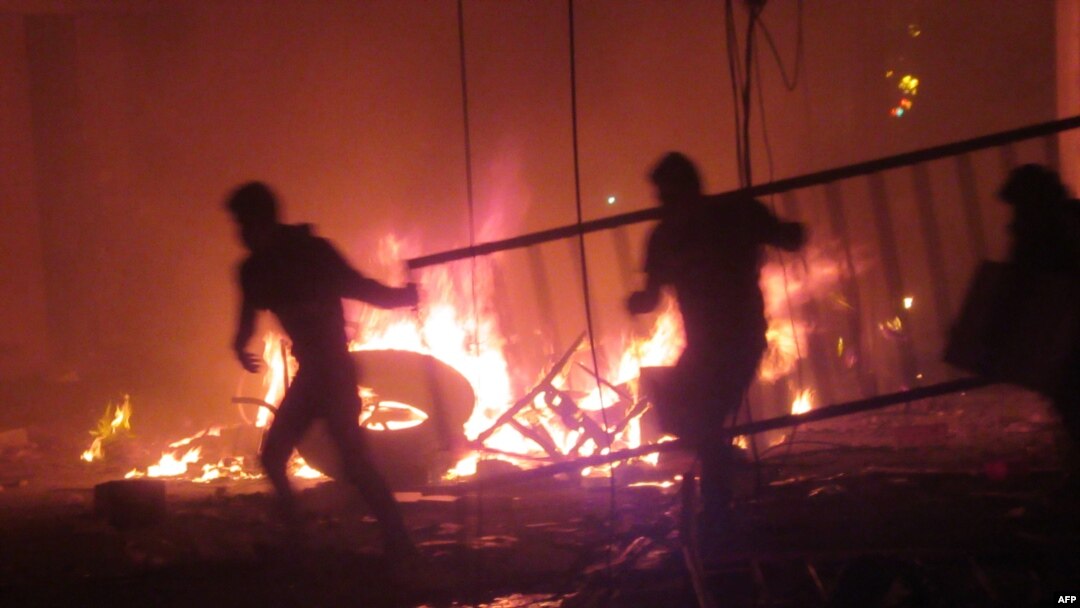 Bolivian opposition protestors set on fire the electoral offices in Sucre on October 21, 2019. Mesa, the main rival of Bolivia's President Evo Morales, refuses to recognize the election results. 