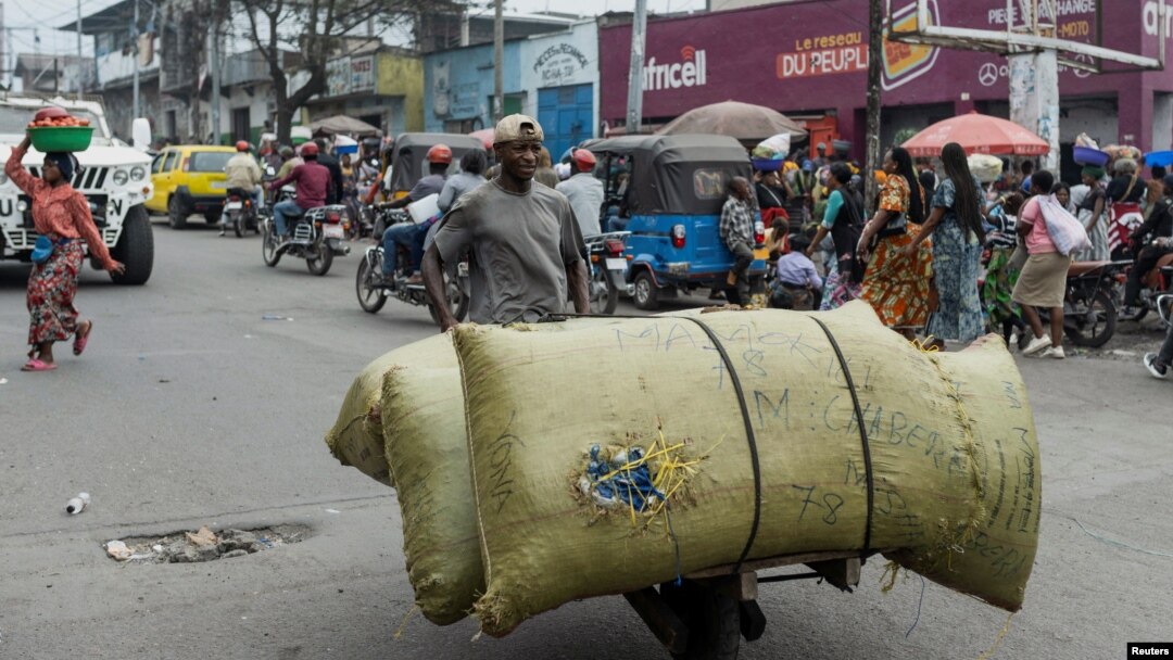 A man carries items on a handmade cart in Goma, North Kivu province, Democratic Republic of the Congo, Feb. 4, 2025.