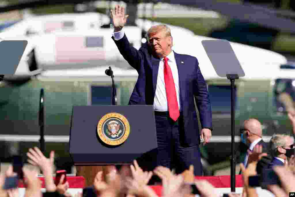 President Donald Trump arrives at a campaign rally, Oct. 19, 2020, in Prescott, Ariz. 