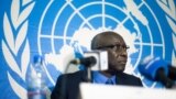 FILE - Adama Dieng, the U.N. Secretary-General's Special Adviser for the Prevention of Genocide, speaks at a press conference in Bangui, Central African Republic, Oct. 11, 2017. Dieng stresses the need to educate South Sudanese citizens on the mandate of the 12,000-member UNMISS force deployed in their country.