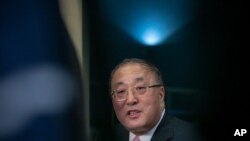 장쥔 유엔주재 중국대사가 지난 1월 뉴욕 유엔본부에서 기자회견을 했다.