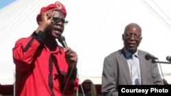 ZCTU secretary general (left) addressing workers on Workers Day recently. (File Photo: ZCTU website)