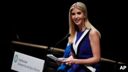 FILE - Ivanka Trump speaks at the Smithsonian's National Air and Space Museum in Washington, March 28, 2017.