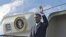 US President Barack Obama waves from Air Force One during his arrival at Stockholm-Arlanda International Airport, Wednesday, Sept. 4, 2013 in Stockholm, Sweden. (AP Photo/Pablo Martinez Monsivais)