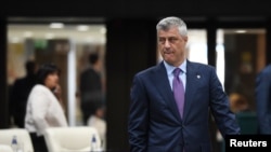 FILE - Kosovo's President Hashim Thaci is seen during a round-table meeting at the EU-Western Balkans Summit in Sofia, Bulgaria, May 17, 2018. 