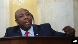 Sen. Tim Scott, R-S.C., speaks during a Senate Small Business and Entrepreneurship hearing to examine implementation of Title I of the CARES Act, June 10, 2020 on Capitol Hill in Washington. 