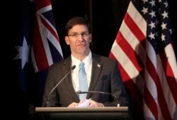 U.S. Defense Secretary Mark Esper briefs the media at a press conference following annual bilateral ministerial talks in Sydney, Australia, Aug. 4, 2019.