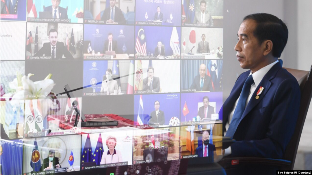 Dalam KTT ASEM ke-13 yang dilakukan secara virtual dari Istana Kepresidenan Bogor, Jumat (27/11) Presiden Jokowi memastikan Indonesia siap membantu krisis kemanusiaan di Afghanistan. (Foto: Courtesy/Biro Setpres)